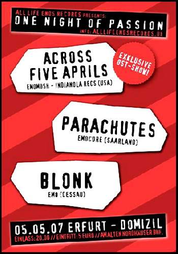 ACROSS FIVE APRILS, PARACHUTES, BLONK ACROSS FIVE APRILS, PARACHUTES, BLONK