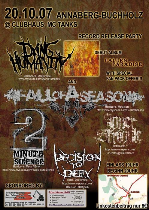 FALL OF A SEASON, DYING HUMANITY, 2 MINUTE SILENCE, INNER STRUGGLE, DECISION TO DEFY FALL OF A SEASON, DYING HUMANITY, 2 MINUTE SILENCE, INNER STRUGGLE, DECISION TO DEFY