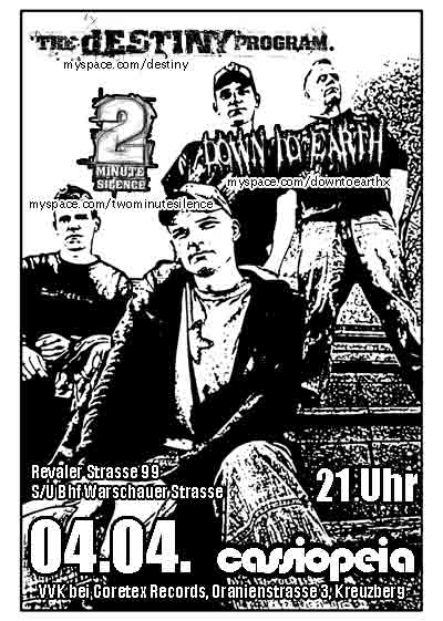 THE DESTINY PROGRAM, TWO MINUTE SILENCE, DOWN TO EARTH