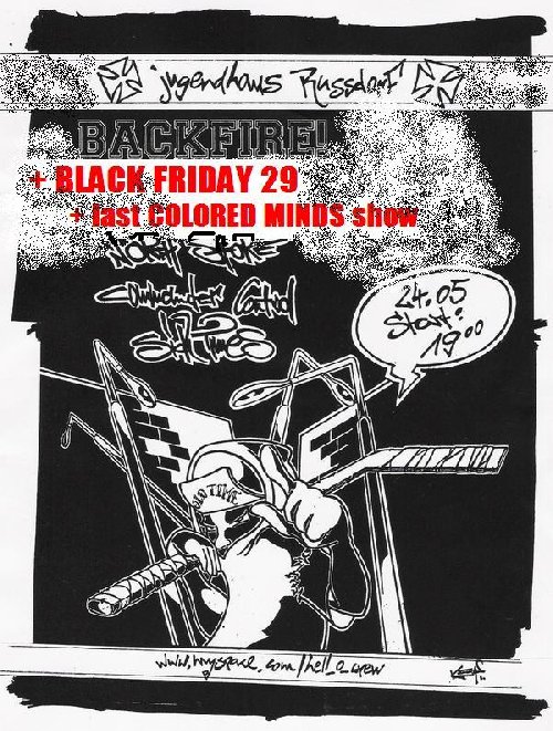 BACKFIRE!, BLACK FRIDAY 29, NORTH SHORE, COLORED MINDS, COMMANDER CONTROL, SICK TIMES BACKFIRE!, BLACK FRIDAY 29, NORTH SHORE, COLORED MINDS, COMMANDER CONTROL, SICK TIMES