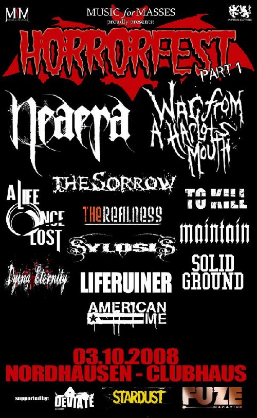 NEAERA, WAR FROM A HARLOTS MOUTH, A LIFE ONCE LOST, THE SORROW, TO KILL, ETERNAL LORD, THE REALNESS, MAINTAIN, LIFERUINER, SOLID GROUND, AMERICAN ME, DYING ETERNITY NEAERA, WAR FROM A HARLOTS MOUTH, A LIFE ONCE LOST, THE SORROW, TO KILL, ETERNAL LORD, THE REALNESS, MAINTAIN, LIFERUINER, SOLID GROUND, AMERICAN ME, DYING ETERNITY