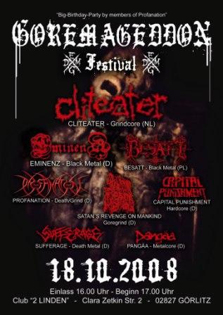 CLITEATER, EMINENZ, PROFANATION, BESATT, SUFFERAGE, SATAN´S REVENGE ON MANKIND, CAPITAL PUNISHMENT, PANGÄA CLITEATER, EMINENZ, PROFANATION, BESATT, SUFFERAGE, SATAN´S REVENGE ON MANKIND, CAPITAL PUNISHMENT, PANGÄA