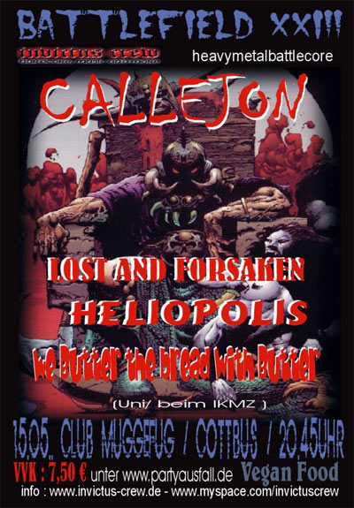 BATTLEFIELD XXIII W/ CALLEJON, WE BUTTER THE BREAD WITH BUTTER, LOST AND FORSAKEN, HELIOPOLIS