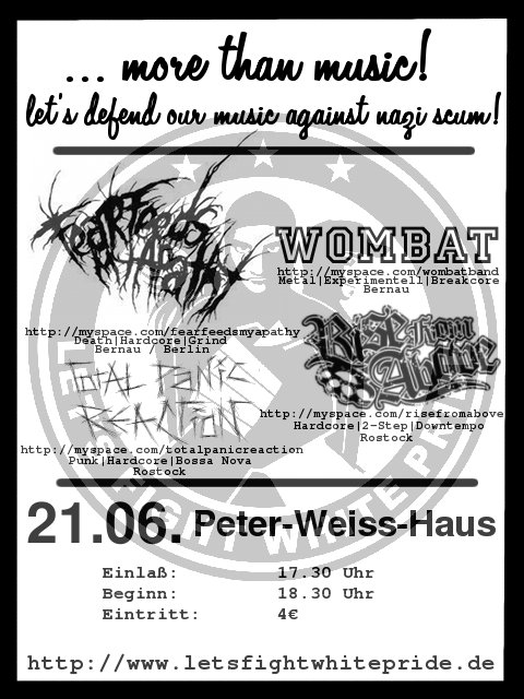 FEAR FEEDS MY APATHY WOMBAT, RISE FROM ABOVE, TOTAL PANIC REACTION