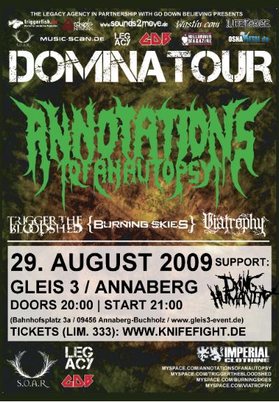 ANNOTATIONS OF AN AUTOPSY, TRIGGER THE BLOODSHED, BURNING SKIES, VIATROPHY, DYING HUMANITY