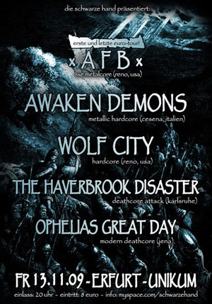 XAFBX, XAWAKEN DEMONSX, XWOLF CITYX, THE HAVERBROOK DISASTER, OPHELIAS GREAT DAY