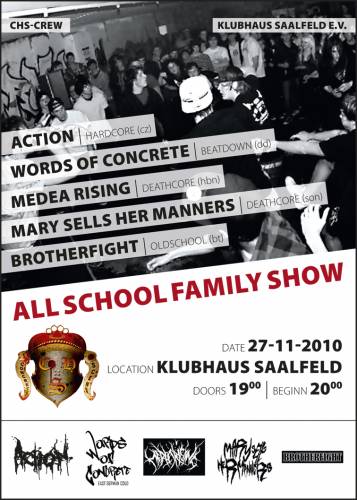 ACTION, MEDEA RISING, WORDS OF CONCRETE, MARY SELLS HER MANNERS, BROTHERFIGHT ACTION, MEDEA RISING, WORDS OF CONCRETE, MARY SELLS HER MANNERS, BROTHERFIGHT