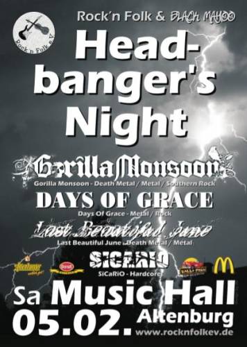 GORILLA MONSOON, DAYS OF GRACE, LAST BEAUTIFUL JUNE, SICARIO GORILLA MONSOON, DAYS OF GRACE, LAST BEAUTIFUL JUNE, SICARIO