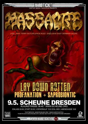 MASSACRE, LAY DOWN ROTTEN, PROFANATION, SAPROBIONTIC